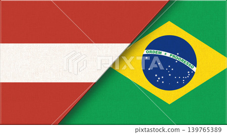 Flags of Austria and Brazil. Austrian and Brazilian National flags on Fabric Flags of Austria and Brazil. Austrian and Brazilian National flags on Fabric 139765389
