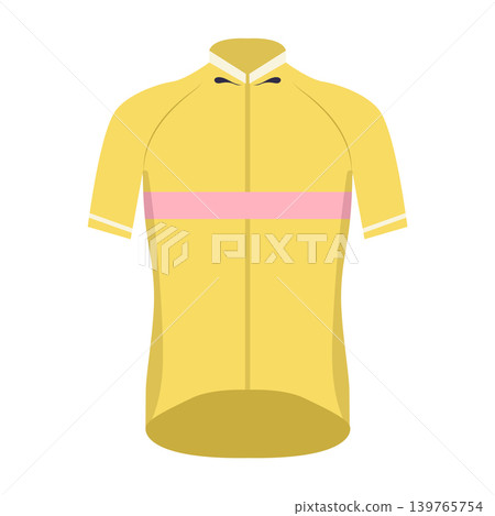 Yellow cycling jersey in flat design. Biking clothing, textile t-shirt. Vector illustration isolated. Yellow cycling jersey in flat design. Biking clothing, textile t-shirt. Vector illustration isolated. 139765754