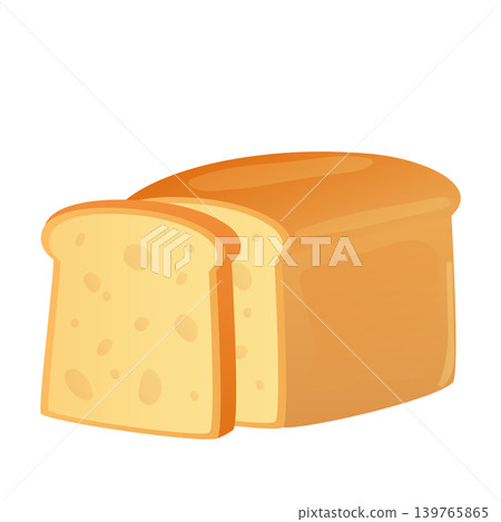 Wheat bread in flat design. Fresh bakery product, loaf with slice cut. Vector illustration isolated. 139765865