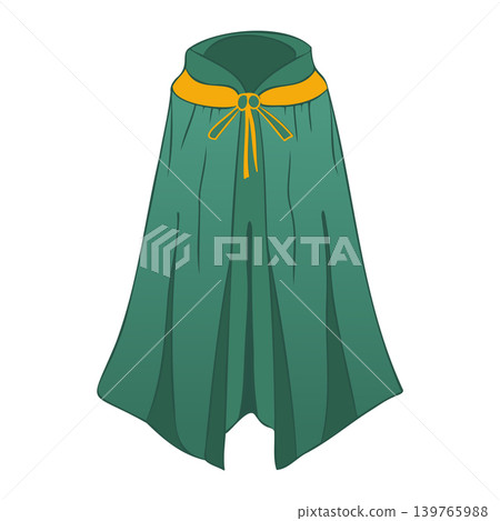 Green magic cloak in flat design. Mediaeval mantle with flowing fabric. Vector illustration isolated. 139765988