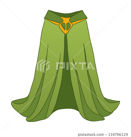 Green magic cloak in flat design. Flowing mantle for carnival costume. Vector illustration isolated. Green magic cloak in flat design. Flowing mantle for carnival costume. Vector illustration isolated. 139766129