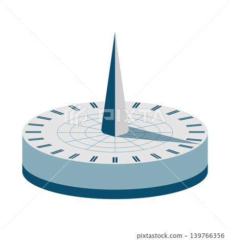Sundial in flat design. Ancient sunlight clock with round dial and shadow. Vector illustration isolated. Sundial in flat design. Ancient sunlight clock with round dial and shadow. Vector illustration isolated. 139766356