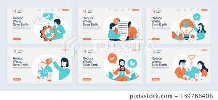 Green sustainable environment concept of landing page with slide templates set in flat design. Website headers with people take care of nature, using clean alternative resource. Vector illustrations. Green sustainable environment concept of landing page with slide templates set in flat design. Website headers with people take care of nature, using clean alternative resource. Vector illustrations. 139766408
