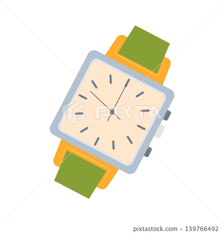 Wrist watch with strap in flat design. Clock accessory with dial and hands. Vector illustration isolated. Wrist watch with strap in flat design. Clock accessory with dial and hands. Vector illustration isolated. 139766492
