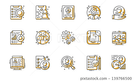 People management icons set in outline stroke design for web. Pack line pictograms with tasks, strategy, qualification certificate, manager, human resource, business plan, other. Vector illustration. People management icons set in outline stroke design for web. Pack line pictograms with tasks, strategy, qualification certificate, manager, human resource, business plan, other. Vector illustration. 139766500