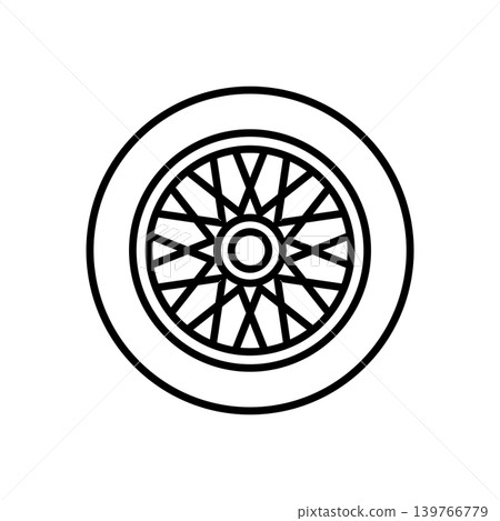 Vintage Wire Spoke Car Rim and Tire Icon 139766779