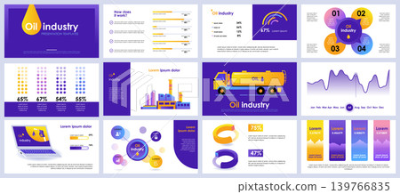 Oil industry presentation slides templates from infographic elements and vector illustration. Can be used for presentation oil industry company, brochure, marketing, annual report, banner, booklet. 139766835