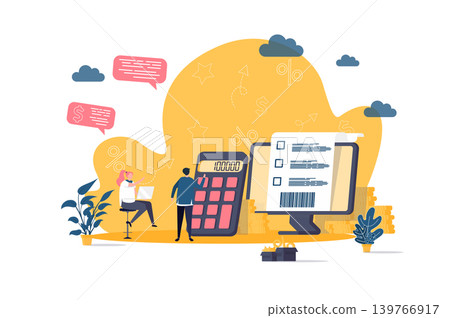 Accountant concept in flat style. Financial balance calculation scene. Business accounting and audit, annual statement and taxes banner. Vector illustration with people characters in work situation. 139766917