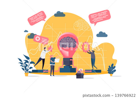 Brainstorming concept in flat style. Creative team generate and development business project scene. Innovation solution, new startup launch. Vector illustration with people characters in situation. Brainstorming concept in flat style. Creative team generate and development business project scene. Innovation solution, new startup launch. Vector illustration with people characters in situation. 139766922