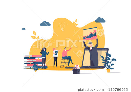 Coaching concept in flat style. Business coach making presentation scene. Consultation and assistance, motivation and mentoring web banner. Vector illustration with people characters in work situation 139766933