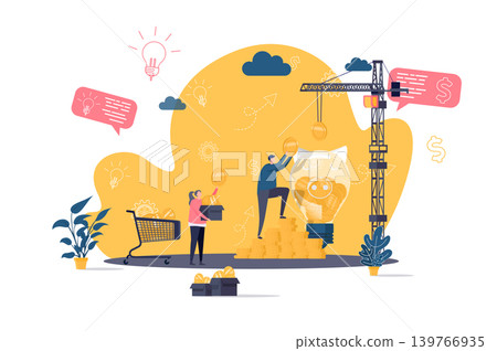 Crowdfunding concept in flat style. Sponsor investing into business startup scene. Crowdfunding platform for money donation web banner. Vector illustration with people characters in work situation. Crowdfunding concept in flat style. Sponsor investing into business startup scene. Crowdfunding platform for money donation web banner. Vector illustration with people characters in work situation. 139766935