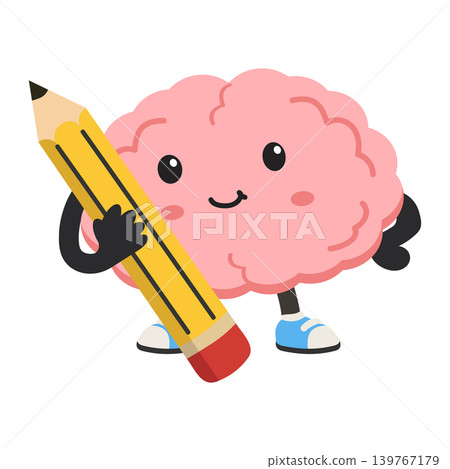 Cute Brain Character Holding Pencil 139767179