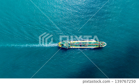 Aerial view oil and gas tanker ship freight shipping oil and gas, Global business freight shipping import export logistic transportation oil and gas product tanker ship, Sea freight oil product 139767250