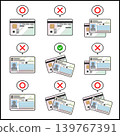 Vector icon set of My Number Card with circle and cross symbols in speech bubble - Illustration of Japanese identification card/insurance card 139767391