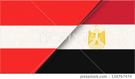 Double Flag of Austria and Egypt on Fabric Texture. Austrian and Egyptian flags Double Flag of Austria and Egypt on Fabric Texture. Austrian and Egyptian flags 139767474