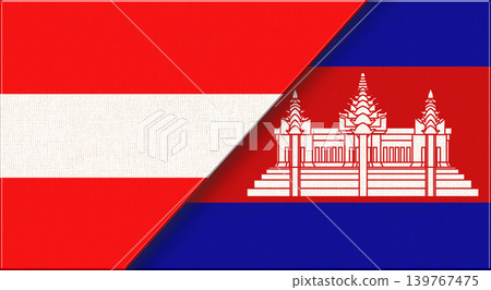 Double Flag of Austria and Cambodia on Fabric Texture. Flag of Austria and Cambodia Double Flag of Austria and Cambodia on Fabric Texture. Flag of Austria and Cambodia 139767475