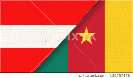 Double Flag of Austria and Cameroon on Fabric. Austrian - Cameroon relations Double Flag of Austria and Cameroon on Fabric. Austrian - Cameroon relations 139767476