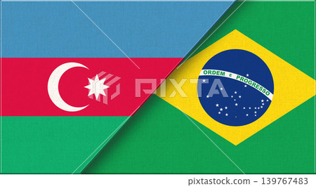 Double Flag of Azerbaijan and Brazil on Fabric Texture Double Flag of Azerbaijan and Brazil on Fabric Texture 139767483