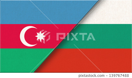 Double Flag of Azerbaijan and Bulgaria on Fabric Texture. Double Flag of Azerbaijan and Bulgaria on Fabric Texture. 139767488