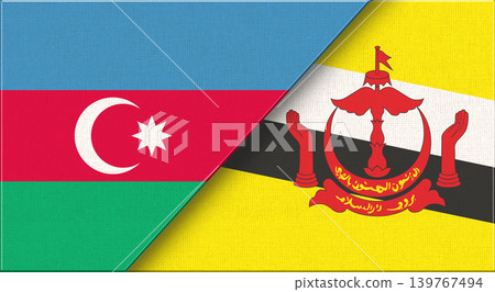 Double Flag of Azerbaijan and Brunei on Fabric Texture. Double Flag of Azerbaijan and Brunei on Fabric Texture. 139767494