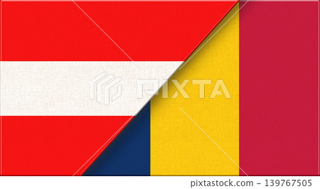Double Flag of Austria and Chad. 3D illustration. National symbol. Double Flag of Austria and Chad. 3D illustration. National symbol. 139767505