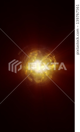 Glowing golden energy core with fiery particles and lens flare on dark red background, abstract plasma explosion concept Glowing golden energy core with fiery particles and lens flare on dark red background, abstract plasma explosion concept 139767561