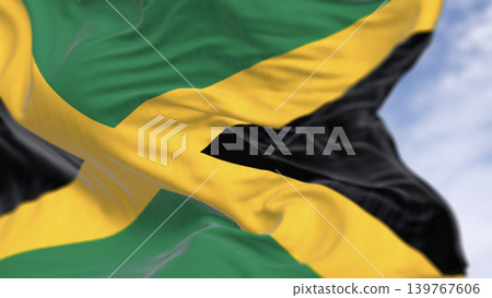 Close-up of Jamaica national flag waving Close-up of Jamaica national flag waving 139767606