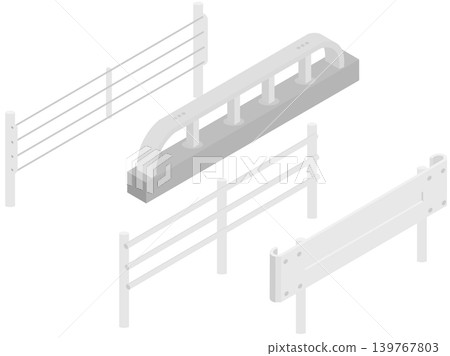 一組各種道路護欄的等距插圖。 一組各種道路護欄的等距插圖。 139767803