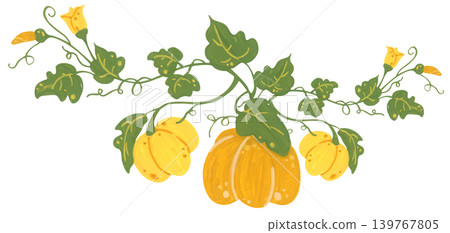 Pumpkin corner border hand drawn illustration, autumn thanksgiving frame with leaves vine botanical bloom, cozy harvest foliage decoration. Pumpkin corner border hand drawn illustration, autumn thanksgiving frame with leaves vine botanical bloom, cozy harvest foliage decoration. 139767805