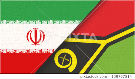 Double flag of Iran and Vanuatu on fabric texture. Two flags together. Double flag of Iran and Vanuatu on fabric texture. Two flags together. 139767814