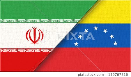 Double flag of Iran and Venezuela on fabric texture. Two flags together Double flag of Iran and Venezuela on fabric texture. Two flags together 139767816