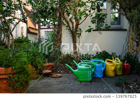 Colorful Watering Cans Garden Colorful Watering Cans Garden 139767825