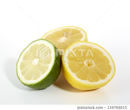 Freshly cut limes and lemons placed against a white background. Freshly cut limes and lemons placed against a white background. 139768015