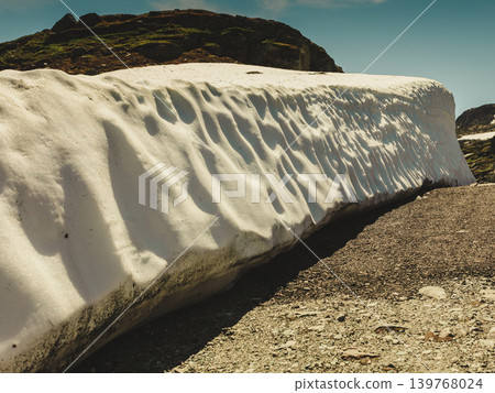 High snow wall in mountains, Aurlandsfjellet Norway High snow wall in mountains, Aurlandsfjellet Norway 139768024