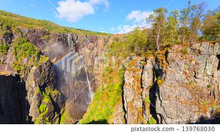 Voringsfossen waterfall with rainbow, Norway Voringsfossen waterfall with rainbow, Norway 139768030