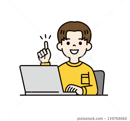 upper body vector illustration of a young male student taking an online class/lecture/lesson. upper body vector illustration of a young male student taking an online class/lecture/lesson. 139768068