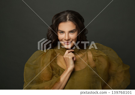 Cheerful long hair woman, classCheerfulic hairs curly. Brunette model with wavy hair  139768101