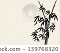 An artistic ink painting of bamboo stalks with leaves and a soft, circular motif resembling a moon 139768320