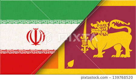 Double flag of Iran and Sri Lanka on fabric texture. Two flags together. Double flag of Iran and Sri Lanka on fabric texture. Two flags together. 139768520