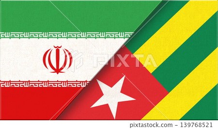 Double flag of Iran and Togo on fabric texture. Two flags together Double flag of Iran and Togo on fabric texture. Two flags together 139768521