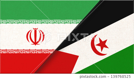 Double flag of Iran and Western Sahara on fabric texture. Two flags together Double flag of Iran and Western Sahara on fabric texture. Two flags together 139768525