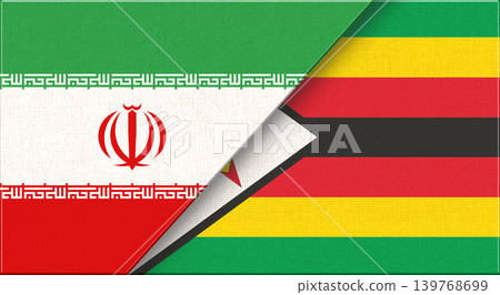 Double flag of Iran and Zimbabwe on fabric texture. Two flags together Double flag of Iran and Zimbabwe on fabric texture. Two flags together 139768699