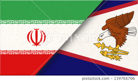 Double flag of Iran and American Samoa on fabric texture. Two flags together. Double flag of Iran and American Samoa on fabric texture. Two flags together. 139768706