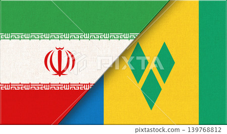 Iran and Saint Vincent and the Grenadines Flags Together - Fabric Texture Iran and Saint Vincent and the Grenadines Flags Together - Fabric Texture 139768812