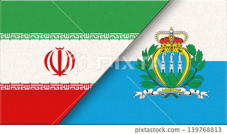 Iran and San Marino Flags Together - Fabric Texture Iran and San Marino Flags Together - Fabric Texture 139768813