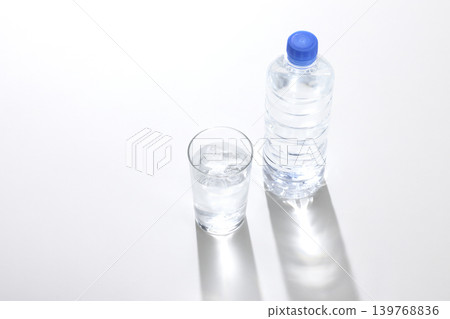 Bottled water and a glass 139768836