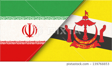 Iran and Brunei national flags on fabric texture for diplomacy and sport events Iran and Brunei national flags on fabric texture for diplomacy and sport events 139768853