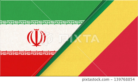 Iran and Republic of Congo flags on fabric for diplomacy and sport events Iran and Republic of Congo flags on fabric for diplomacy and sport events 139768854