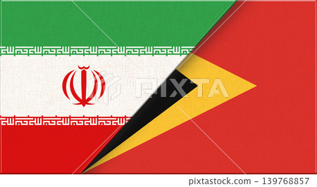 Iran and East Timor flags on fabric texture for diplomacy and sport events Iran and East Timor flags on fabric texture for diplomacy and sport events 139768857