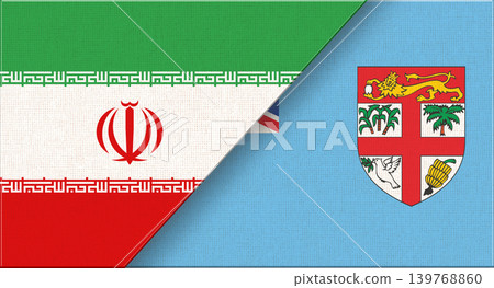 Iran and Fiji flags on fabric texture for diplomacy and sport events. Double flags Iran and Fiji flags on fabric texture for diplomacy and sport events. Double flags 139768860